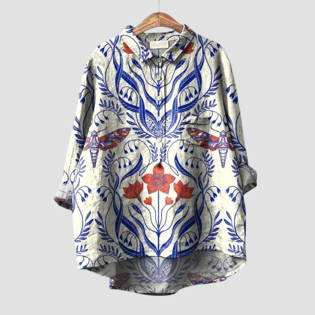 Ivana | Camisa oversize para mujer con estampado botánico y estilo natural
