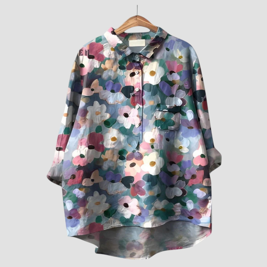 VERONICA ⏐ Camisa Oversize con Estampado Floral Artístico