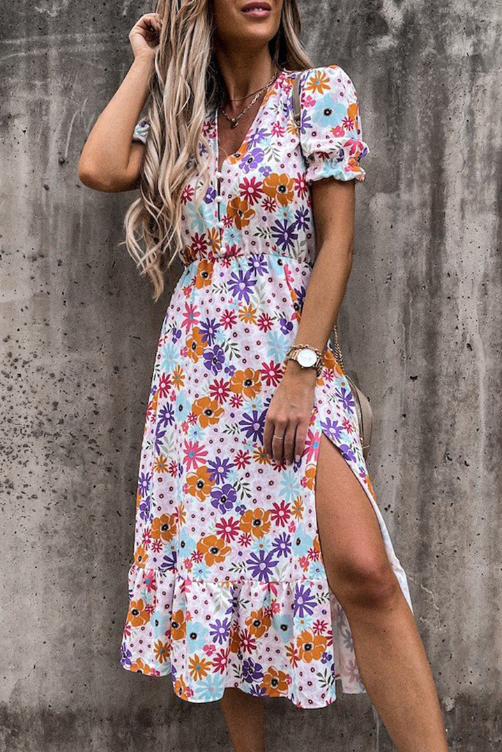 Georgia - Bata larga de flores con escote en V