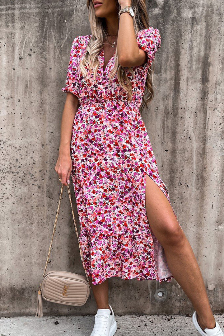 Georgia - Bata larga de flores con escote en V