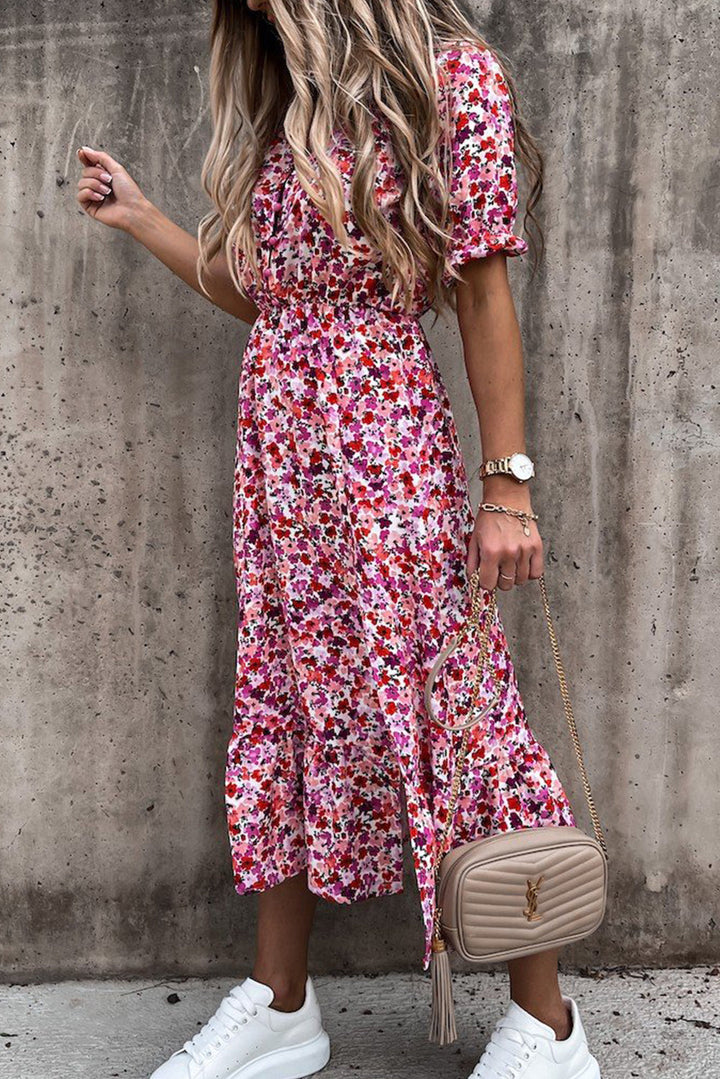 Georgia - Bata larga de flores con escote en V
