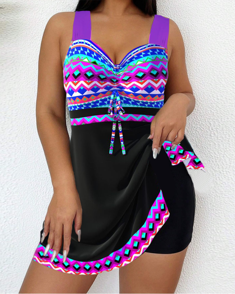 Traje de baño con cordón ajustable y estampado a rayas