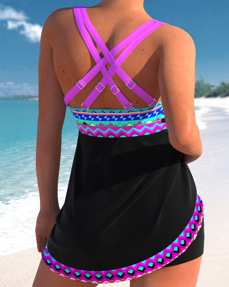 Traje de baño con cordón ajustable y estampado a rayas