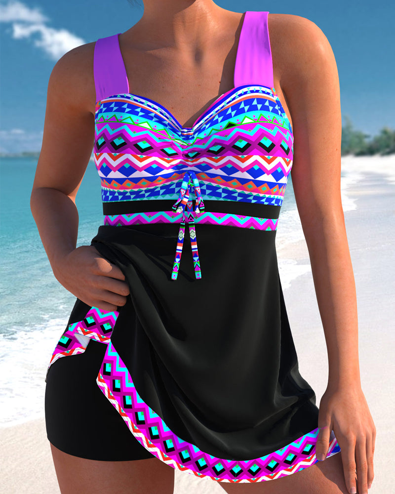 Traje de baño con cordón ajustable y estampado a rayas