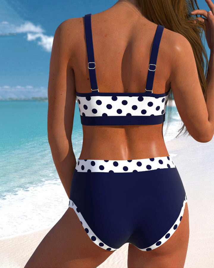 Liesbeth - Bikini de cintura alta a lunares con diseño patchwork