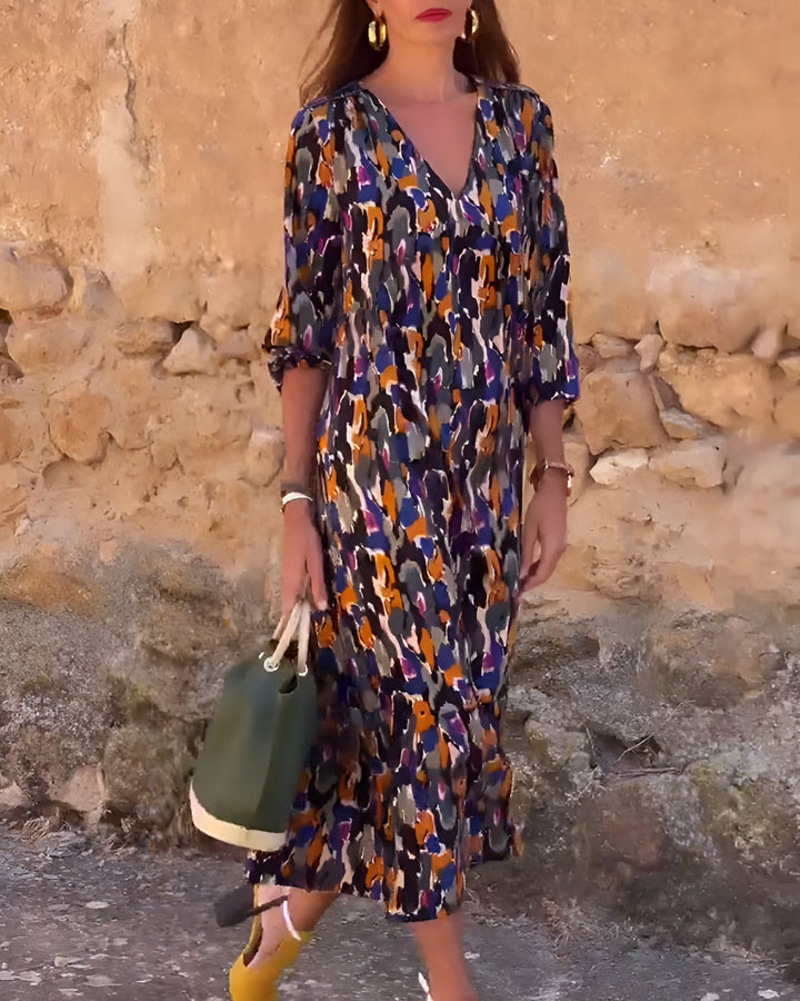 Nathalie | Vestido con escote en V y estampado retro