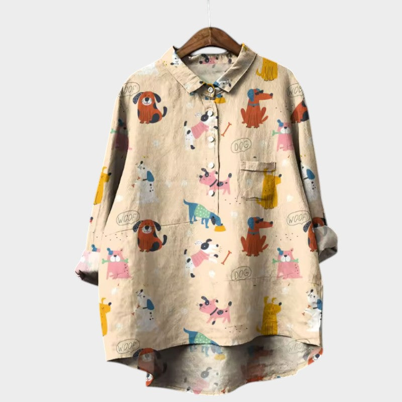 MARIANELLA | Blusa Oversize con Estampado de Canino y Comodidad Diaria para un Estilo Alegre