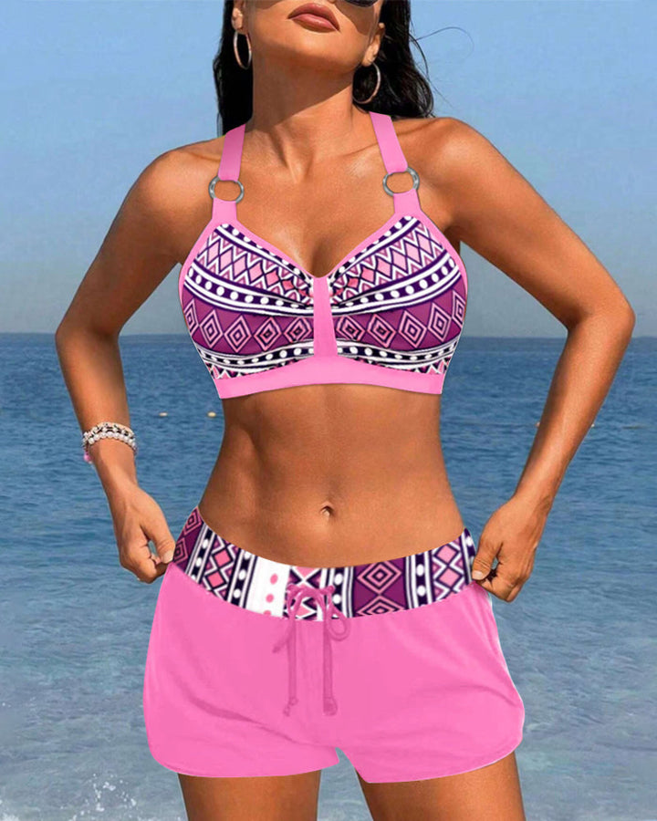 Bikinis de talle alto con estampado geométrico