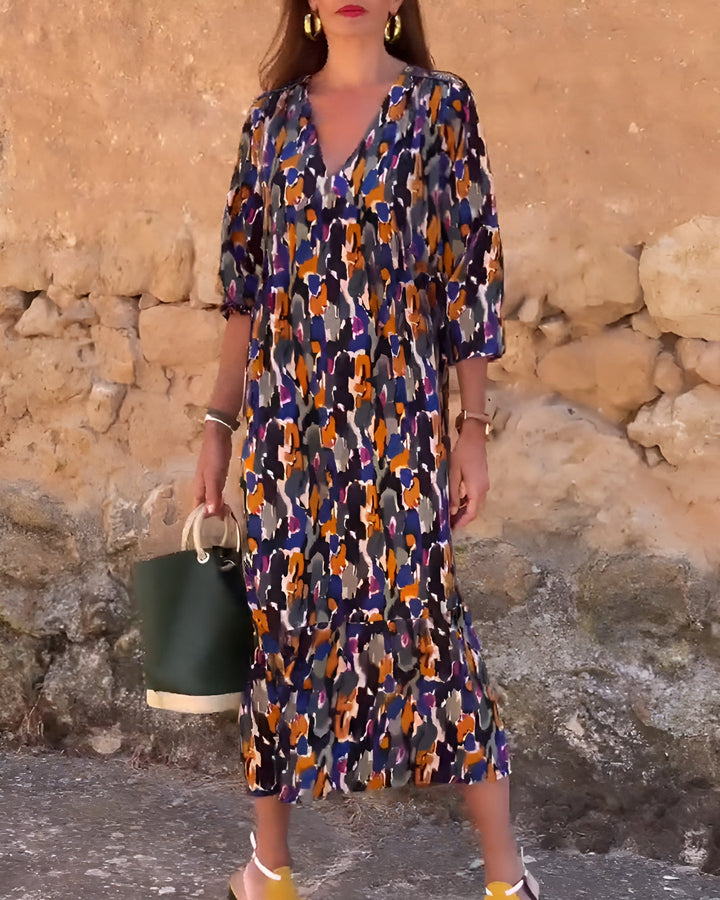 Nathalie | Vestido con escote en V y estampado retro