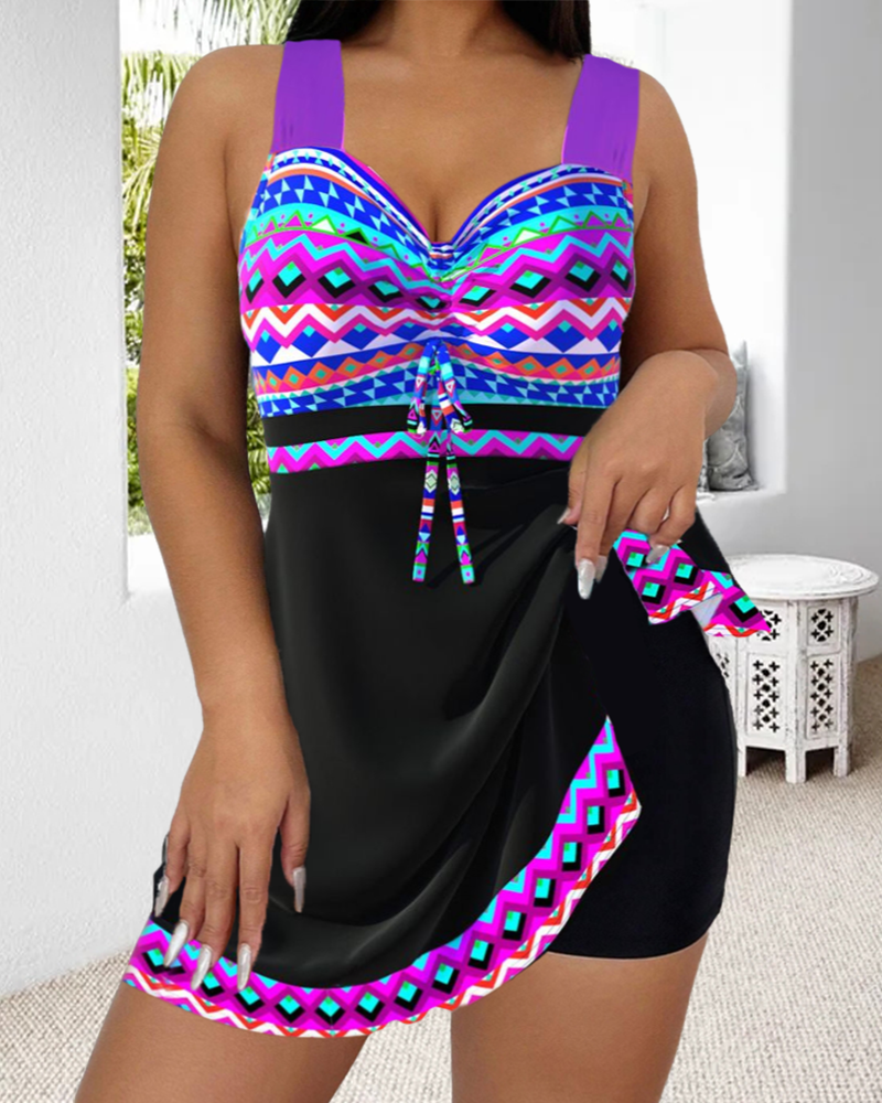 Traje de baño con cordón ajustable y estampado a rayas