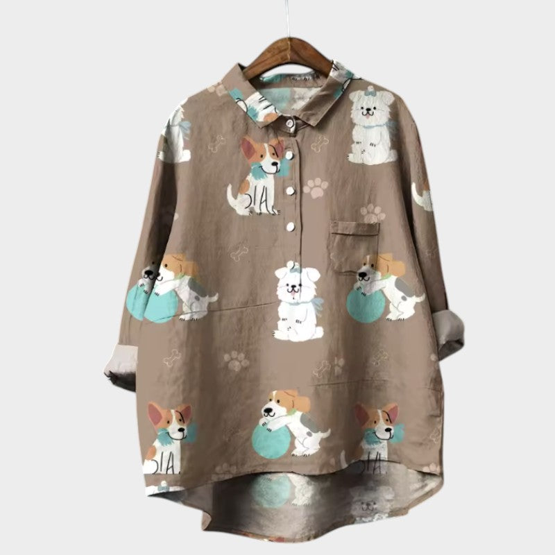 MARIANELLA | Blusa Oversize con Estampado de Canino y Comodidad Diaria para un Estilo Alegre