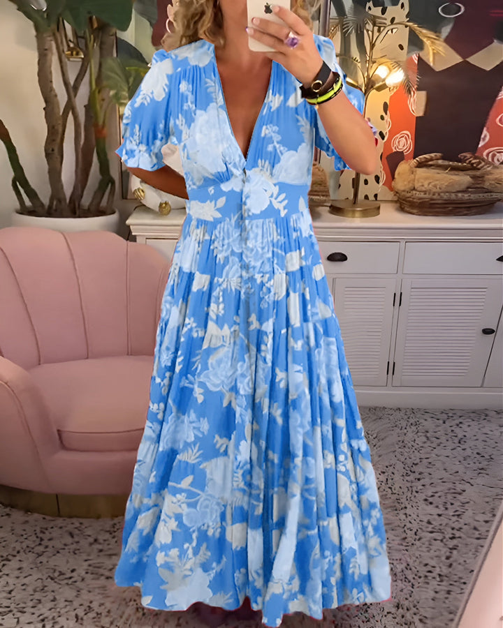 Carine | Vestido con bolsillos, cuello en V y estampado floral