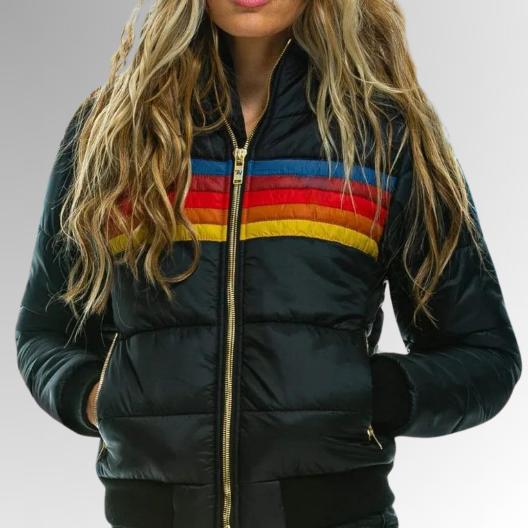 Tessa | Chaqueta con cremallera y rayas de arcoíris