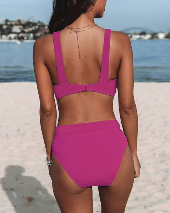 Bikinis de color sólido de talle alto