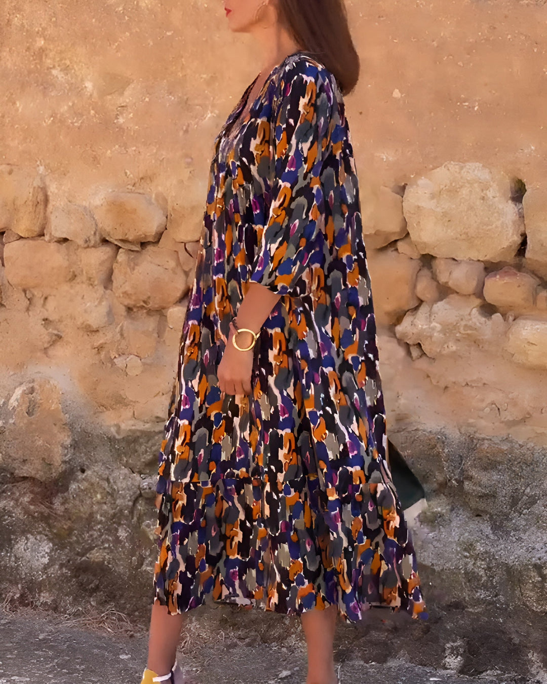 Nathalie | Vestido con escote en V y estampado retro