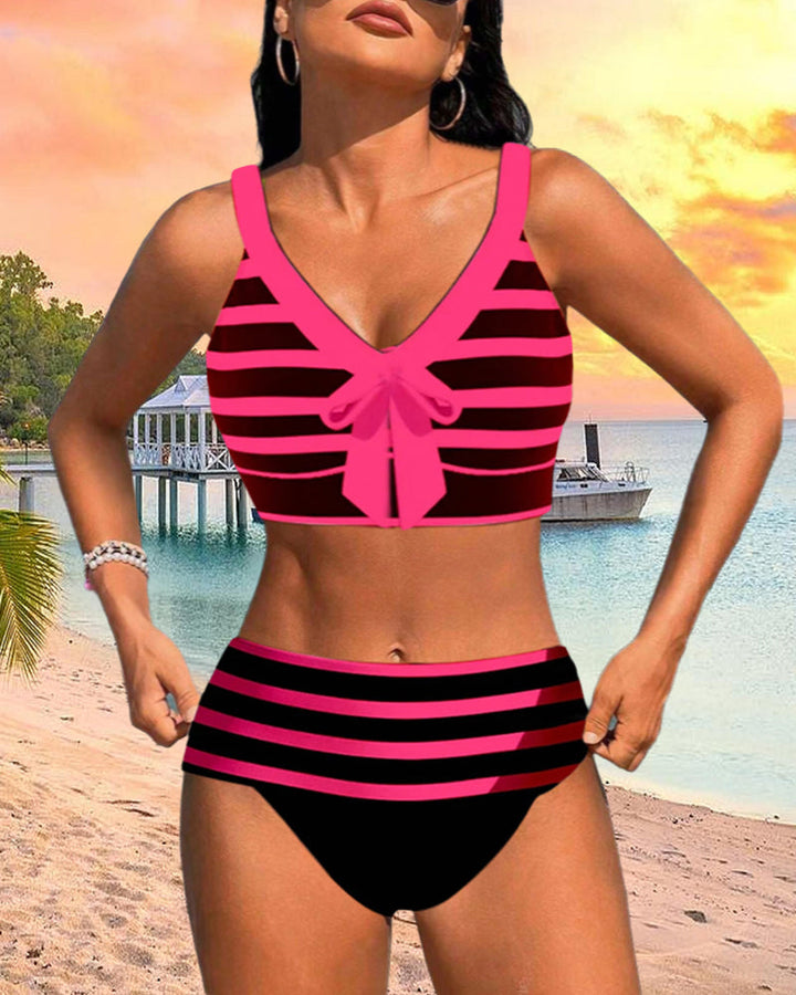 Bikinis de talle alto a rayas