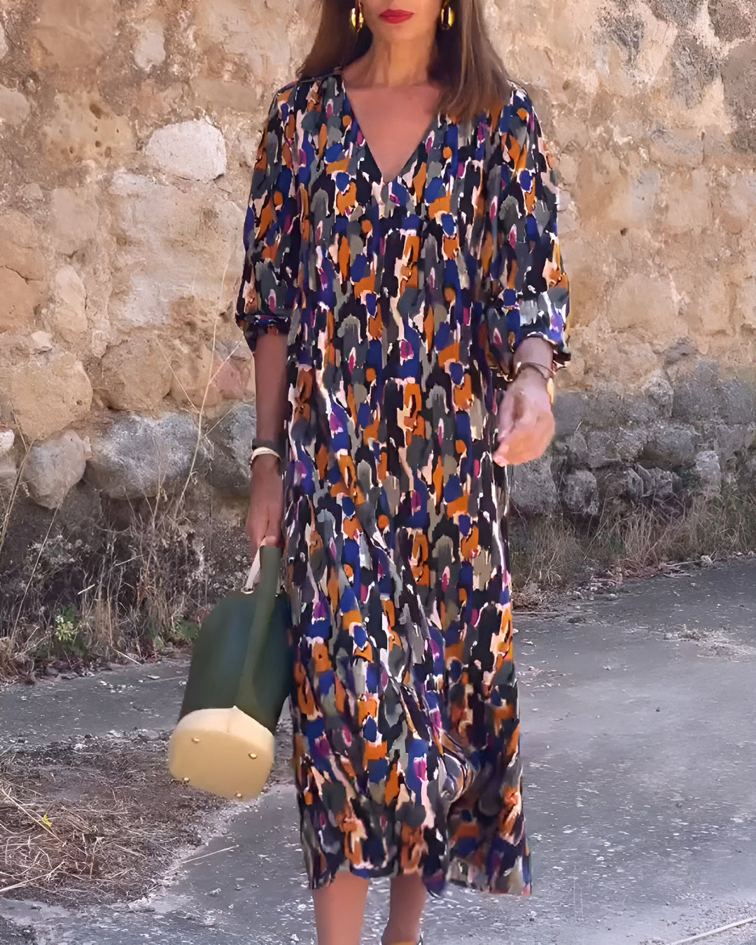 Nathalie | Vestido con escote en V y estampado retro