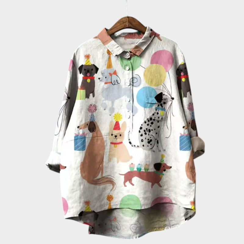 MARIANELLA | Blusa Oversize con Estampado de Canino y Comodidad Diaria para un Estilo Alegre