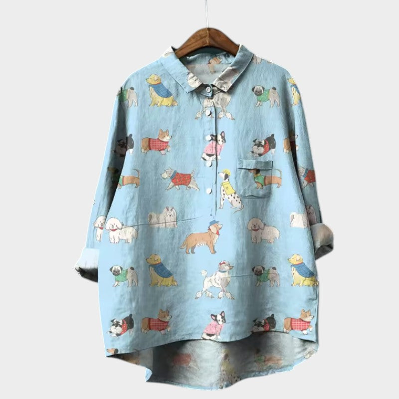 MARIANELLA | Blusa Oversize con Estampado de Canino y Comodidad Diaria para un Estilo Alegre