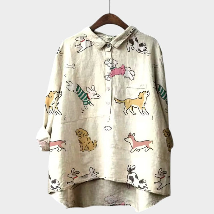 MARIANELLA | Blusa Oversize con Estampado de Canino y Comodidad Diaria para un Estilo Alegre