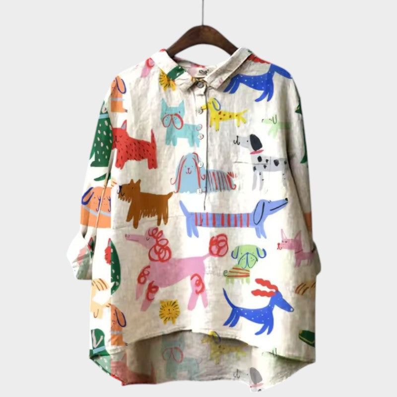 MARIANELLA | Blusa Oversize con Estampado de Canino y Comodidad Diaria para un Estilo Alegre