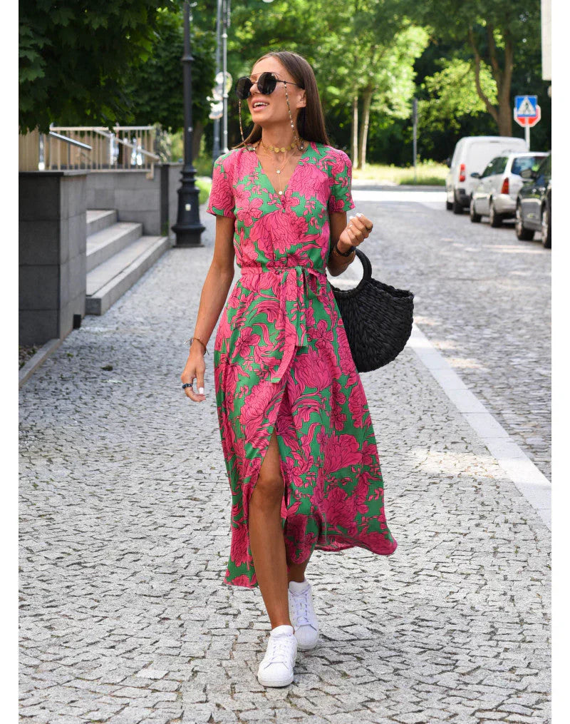 Suzanne - Bata larga elegante con cuello en V