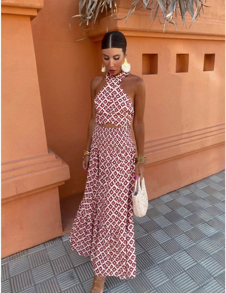 Mickay | Vestido midi elegante fruncido con hombros descubiertos