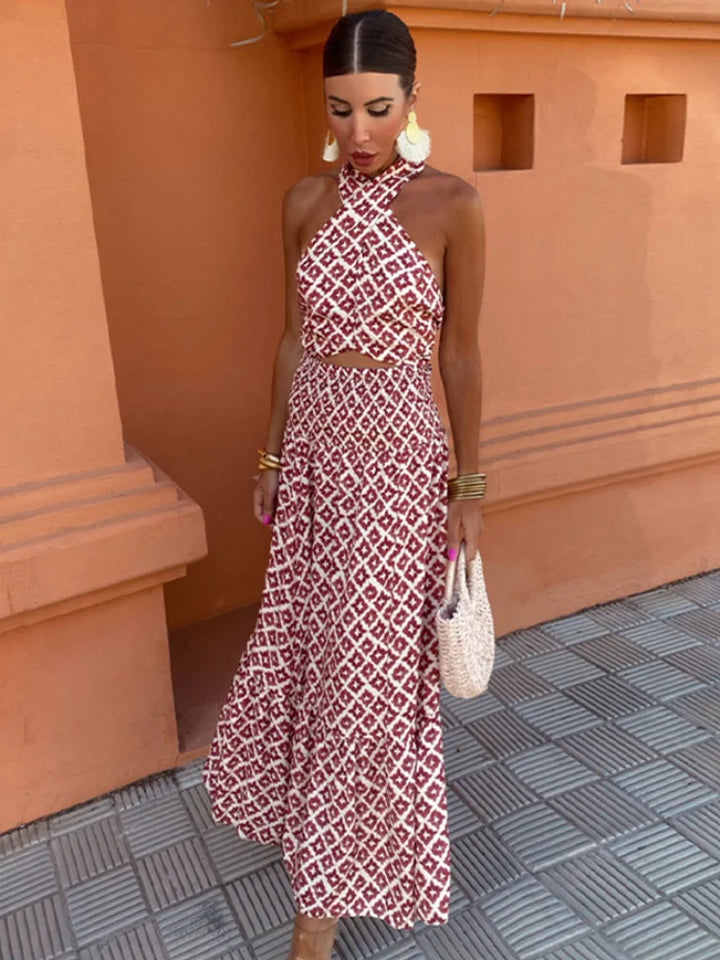 Mickay | Vestido midi elegante fruncido con hombros descubiertos