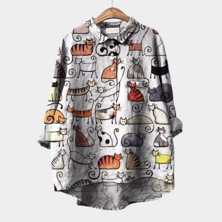LUCIANA | Blusa Oversize con Gatos Estilizados y Comfort Único para Cada Día