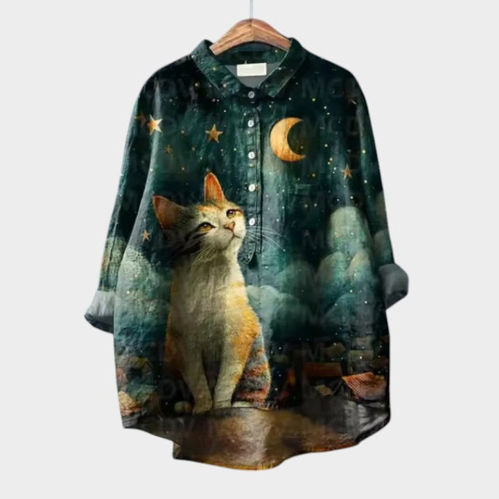 VIVIANA | Blusa Oversize con Gatti Acquerello y Comodidad Alegre para Cada Momento