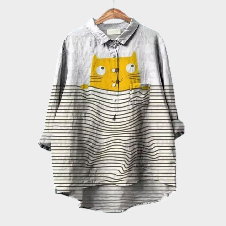 VIVIANA | Blusa Oversize con Gatti Acquerello y Comodidad Alegre para Cada Momento