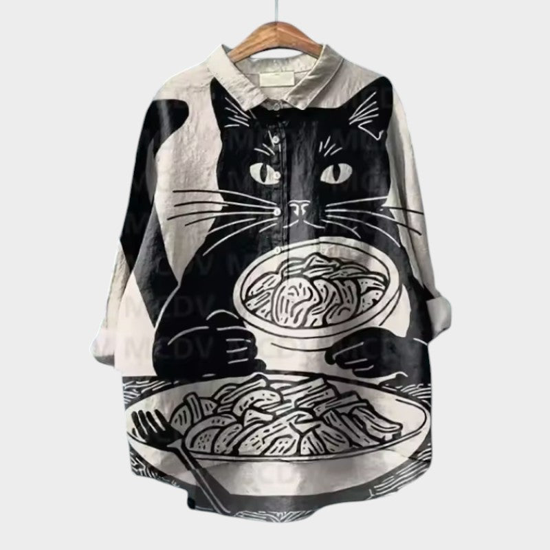 VIVIANA | Blusa Oversize con Gatti Acquerello y Comodidad Alegre para Cada Momento