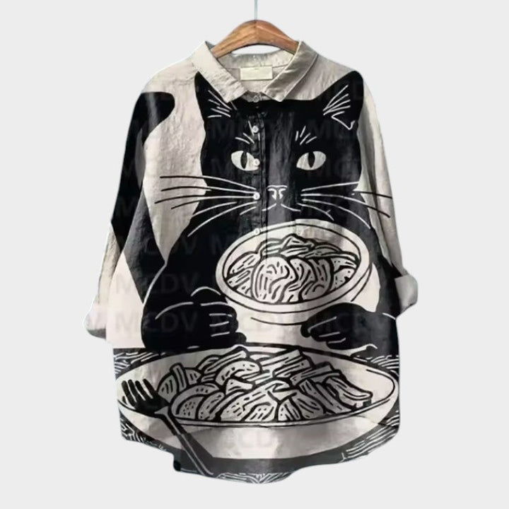 VIVIANA | Blusa Oversize con Gatti Acquerello y Comodidad Alegre para Cada Momento