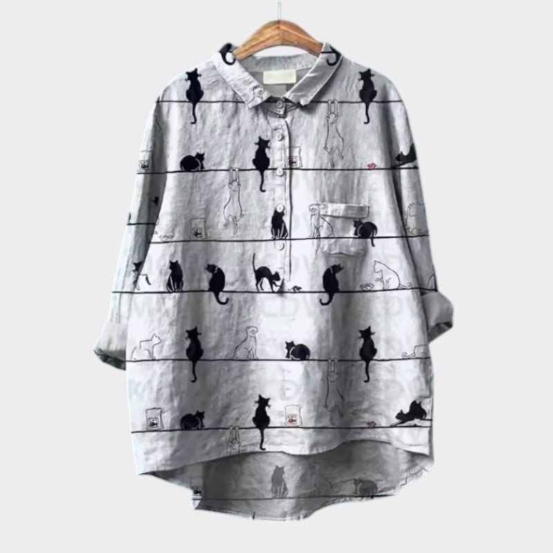 VIVIANA | Blusa Oversize con Gatti Acquerello y Comodidad Alegre para Cada Momento