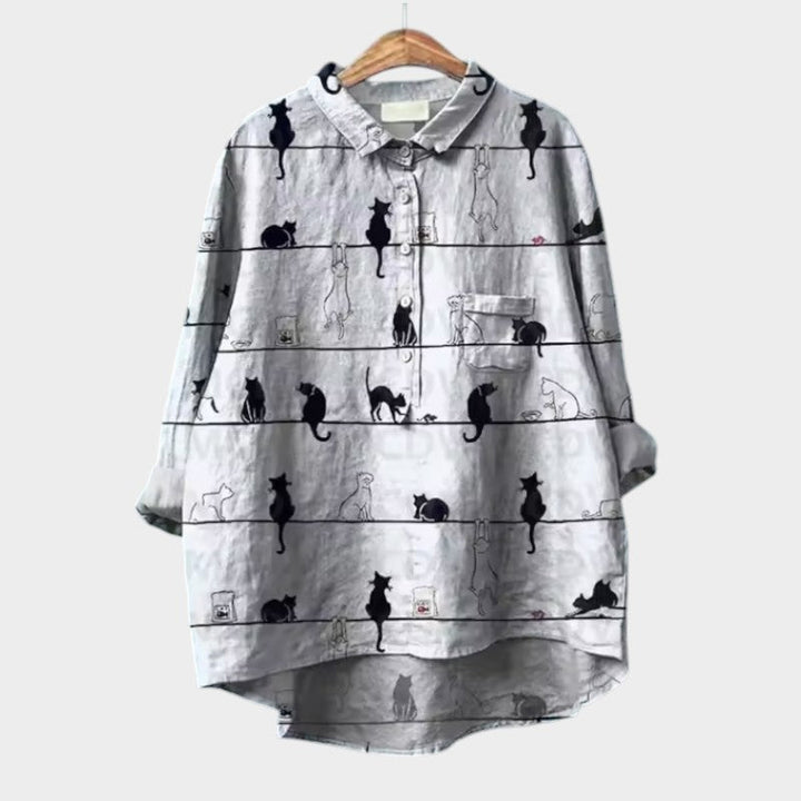 VIVIANA | Blusa Oversize con Gatti Acquerello y Comodidad Alegre para Cada Momento