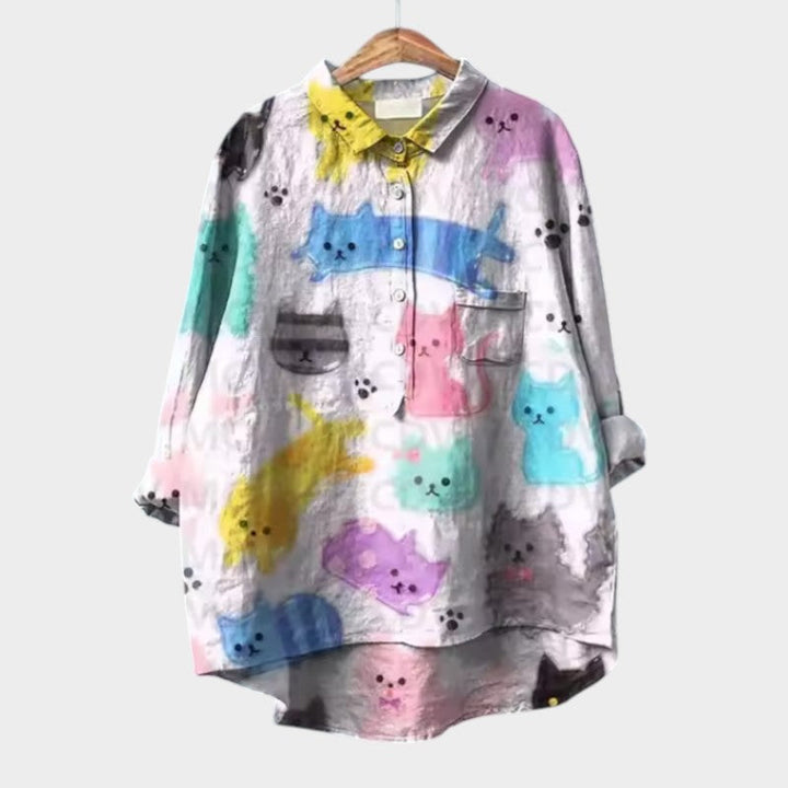 VIVIANA | Blusa Oversize con Gatti Acquerello y Comodidad Alegre para Cada Momento