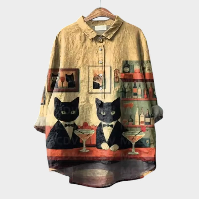 VIVIANA | Blusa Oversize con Gatti Acquerello y Comodidad Alegre para Cada Momento