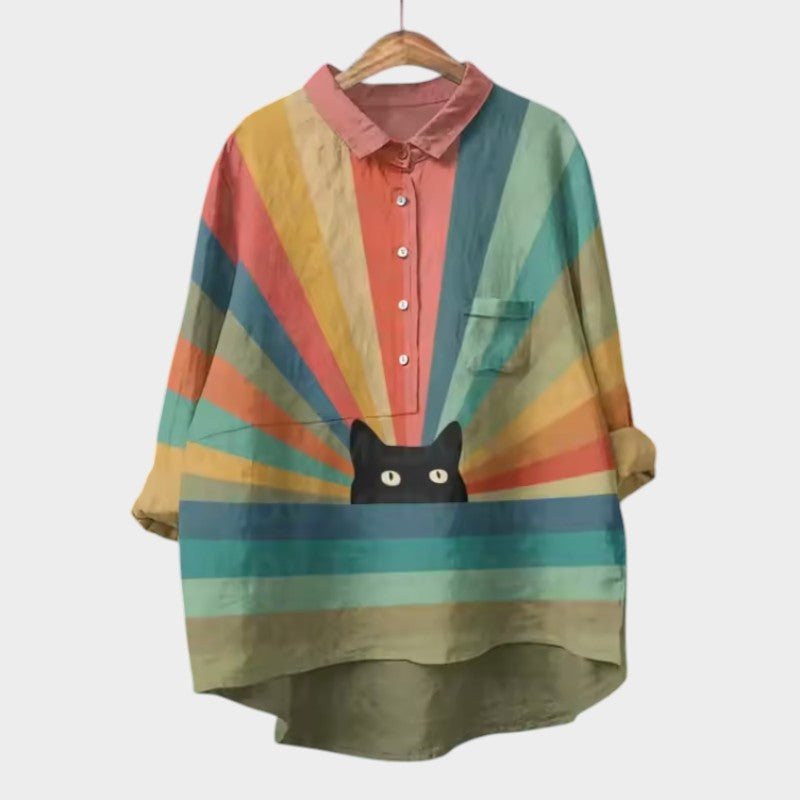 VIVIANA | Blusa Oversize con Gatti Acquerello y Comodidad Alegre para Cada Momento