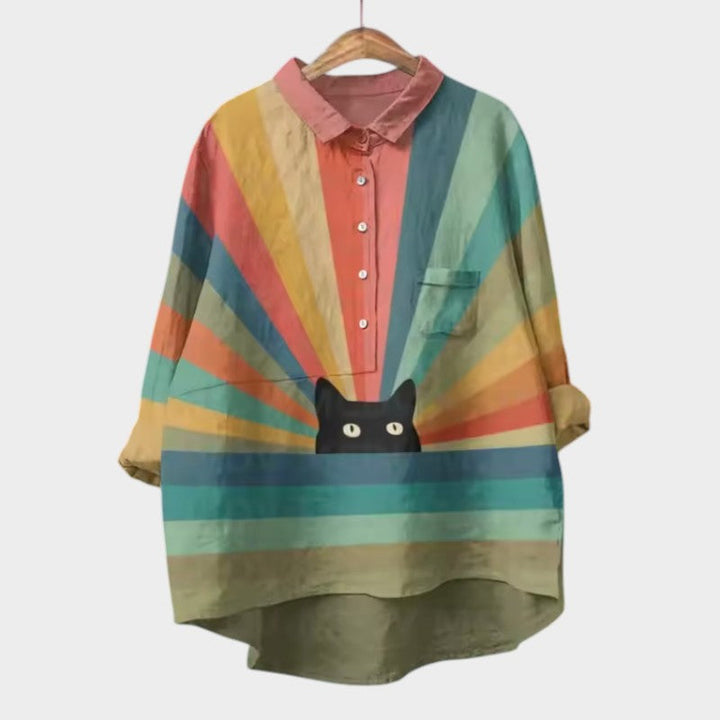VIVIANA | Blusa Oversize con Gatti Acquerello y Comodidad Alegre para Cada Momento
