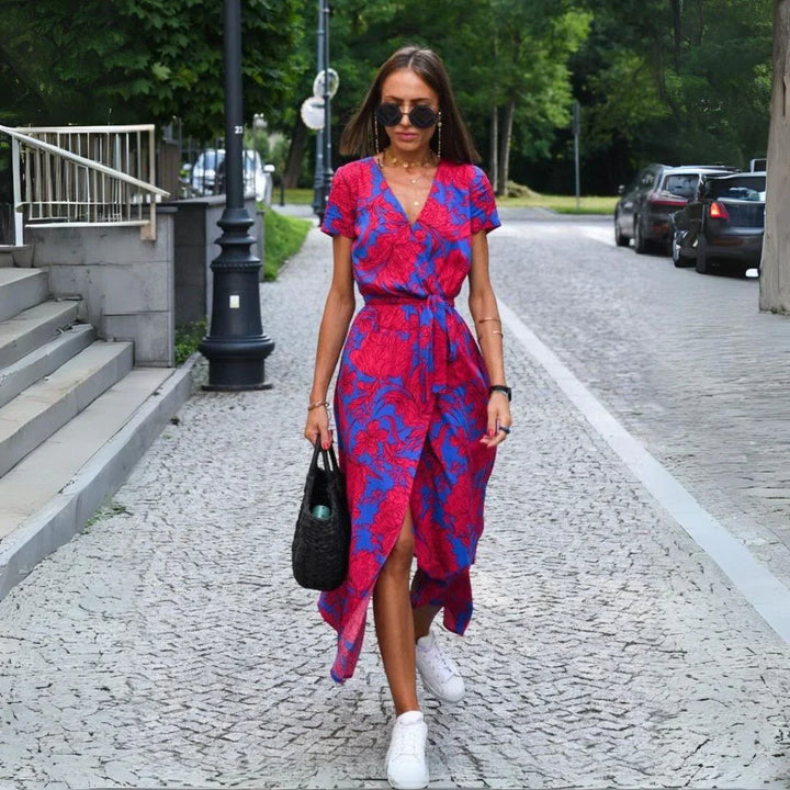 Suzanne - Bata larga elegante con cuello en V