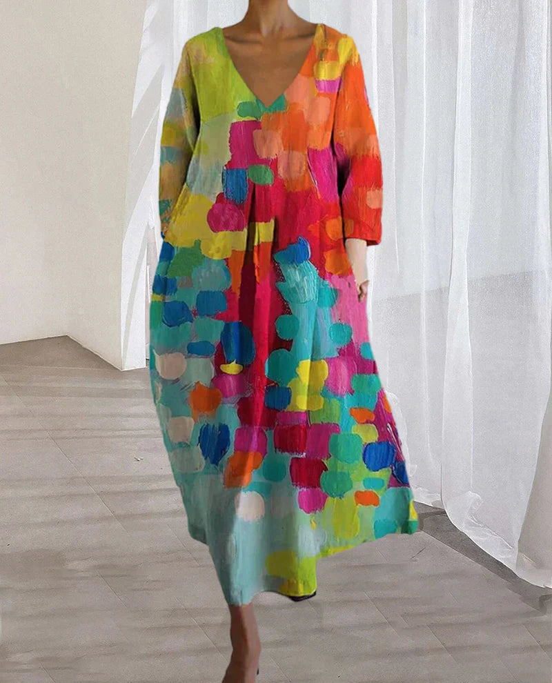 Anastasia - Vestido Estampado Colorido con Cuello en V