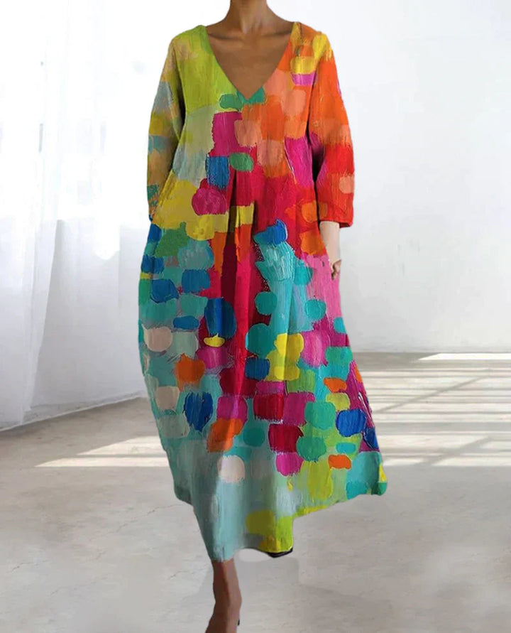 Anastasia - Vestido Estampado Colorido con Cuello en V