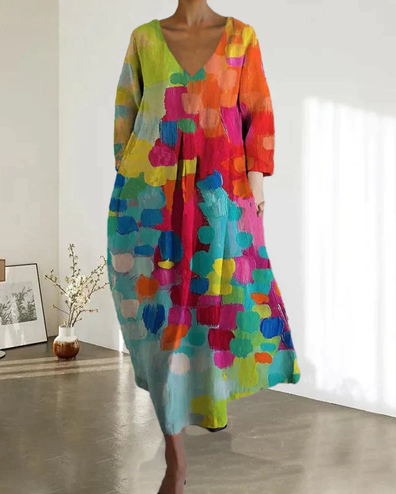 Anastasia - Vestido Estampado Colorido con Cuello en V