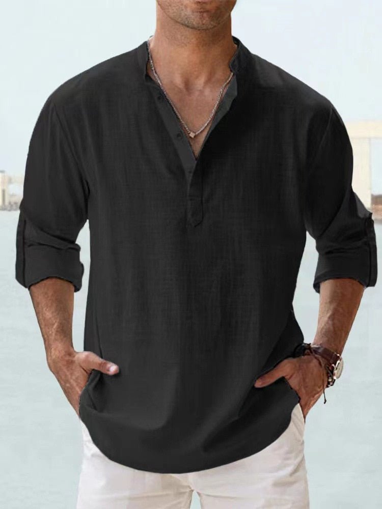 Givalli - Camisa de lino casual suave