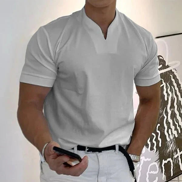 Camisa de manga corta de negocios para hombres/señores de escote en V