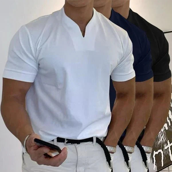 Camisa de manga corta de negocios para hombres/señores de escote en V