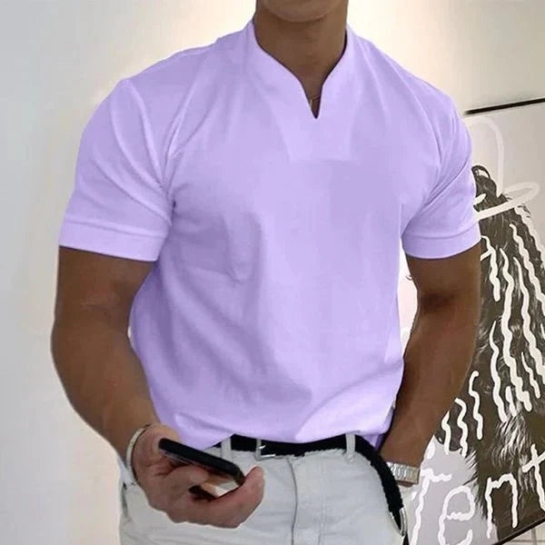 Camisa de manga corta de negocios para hombres/señores de escote en V