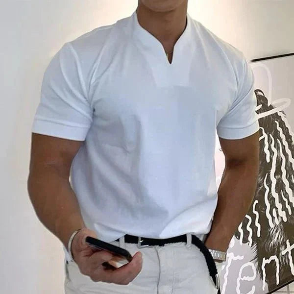Camisa de manga corta de negocios para hombres/señores de escote en V