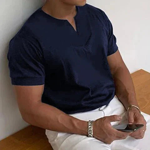Camisa de manga corta de negocios para hombres/señores de escote en V