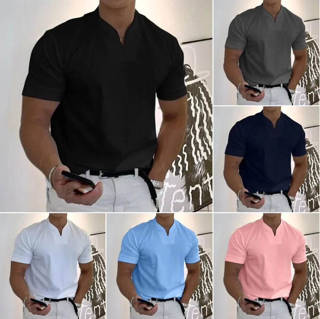 Camisa de manga corta de negocios para hombres/señores de escote en V